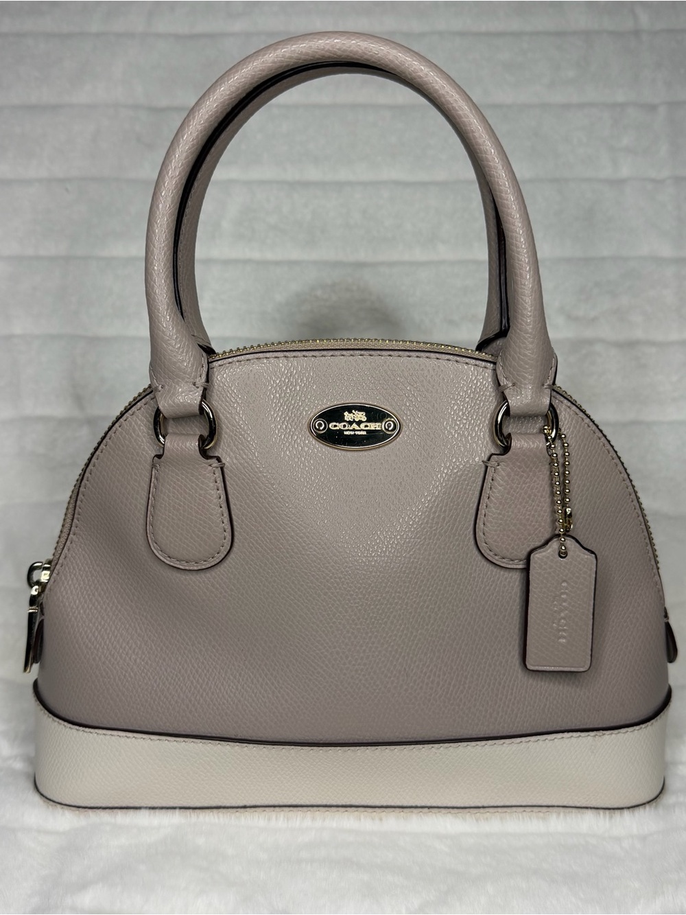 COACH Mini Cora Crossgrain Leather Satchel Gray Birch Chalk F34517
